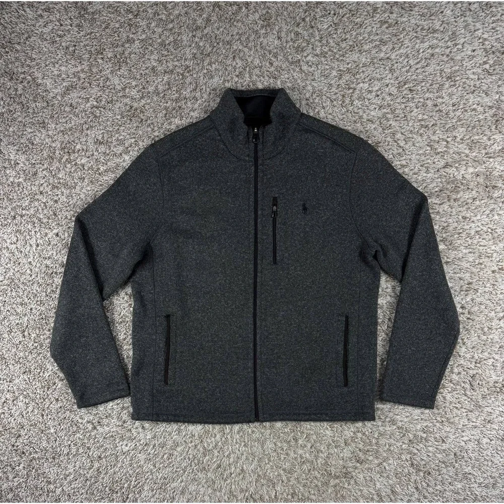 Polo Ralph Lauren Men's L Gray Fleece Mockneck Full Zip Jacket Pony Logo